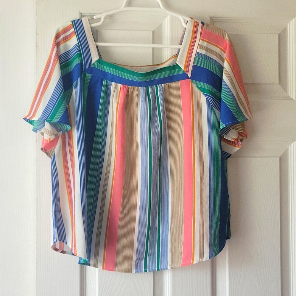 Urban romantics colorful square neck stripe top size large